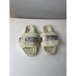 Vionic Erma Faux Fur Open Toe Comfort Orthotic Slipper Cream Floral women size 7